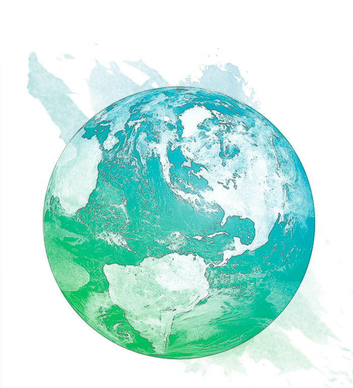 A painted image of the earth with paint splotches in the background