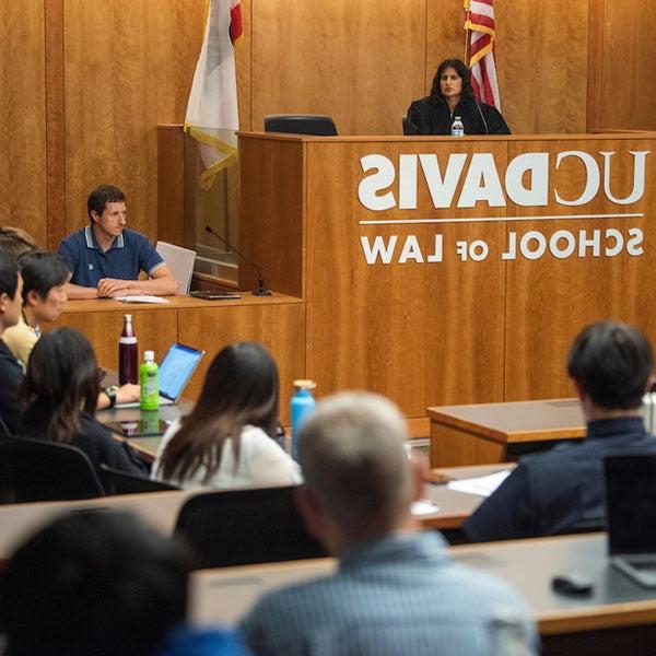 Students and faculty take part in a mock trial at the UC Davis School of Law
