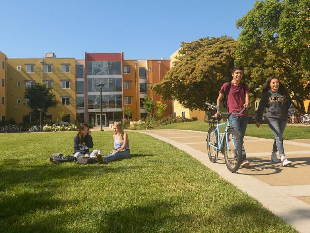 A view of one of the residential quads at UC Davis